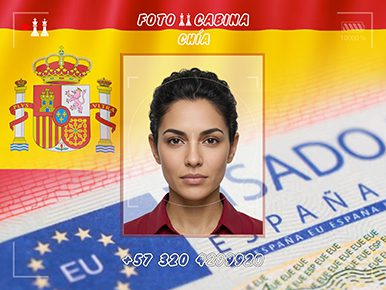 foto visa España Chía Colombia mujer foto biométrica profesional fondo España lista para trámite